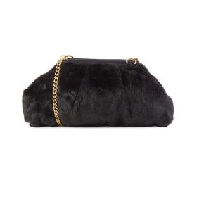 JILL & ALLY Faux Fur Convertible Clutch Crossbody Bag Black Gold Chain